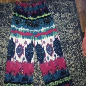Blue/pink/green palazzo pants six medium